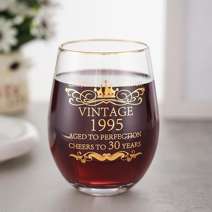 1995 30th Birthday Gifts for Women Men 15oz Wine Tumbler Red Wine Glass Cup 30 Years Old Birthday Present 30th Anniversary Present