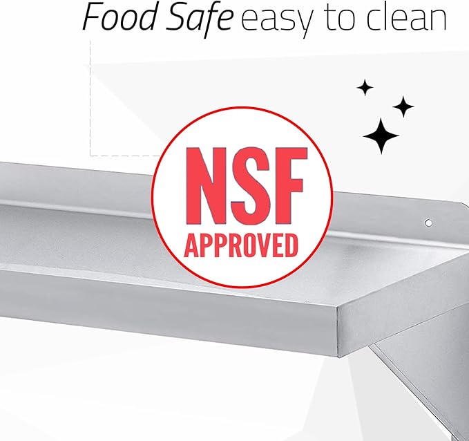 DuraSteel Stainless Steel Wall Shelf - 24" Wide x 12" Deep Commercial Grade - NSF Certified - Industrial Appliance Equipment (Restaurant, Bar, Home, Kitchen, Laundry, Garage and Utility Room)