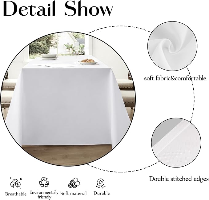 Rectangle Tablecloths 60x84 Inch 1 Pack White Tablecloth Washable Decorative Linen Polyester Table Cloths for Dining Table Banquets Buffet Parties and Wedding