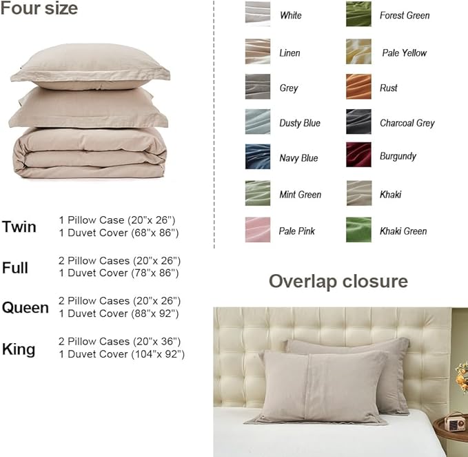 Simple&Opulence French Linen Duvet Cover Set 88" x 92"- 3 Pieces (1 Comforter Cover,2 Pillowcases)- Natural Flax Cotton Blend-Solid Color Breathable Farmhouse Bedding- Khaki, Queen