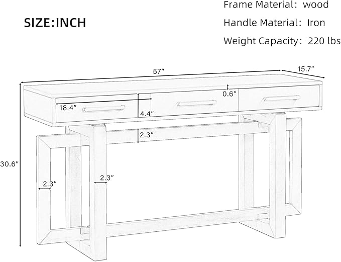 57” Entryway Console Sofa Table with Storage Drawers, Long Narrow Behind Couch Furniture for Living Room, Entrance, Hallway, Front Door, Black