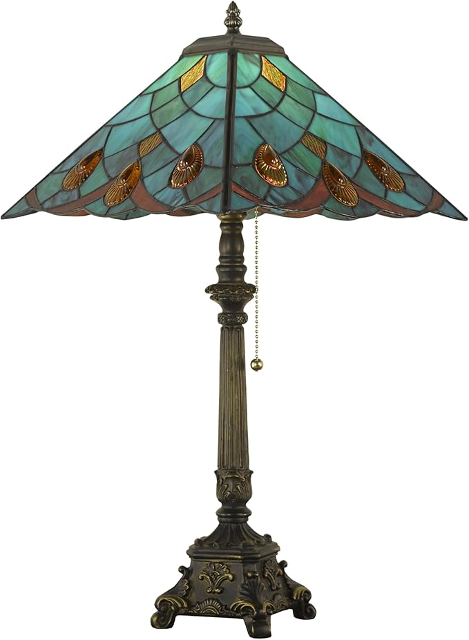 Tiffany Table Lamps Sky Blue Stained Glass Crystal Style Mission Desk Lamp 12X12X24 Inch Bronze Resin Base