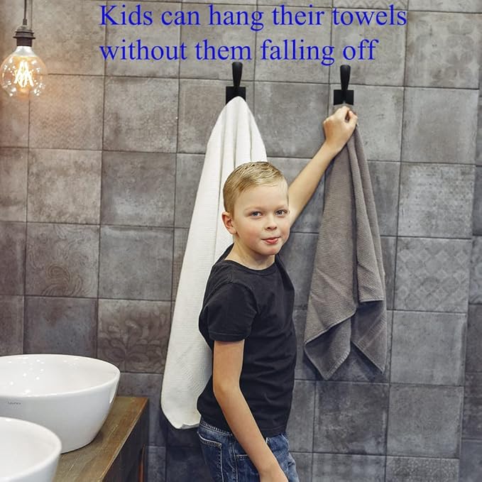 Black Coats Towels Hooks 6 Pack Towel Robe Clothes Coat Hooks,Heavy Duty Wall Mount Hooks for Bath Bedroom Kitchen Pool Garage Hotel (Black 6)
