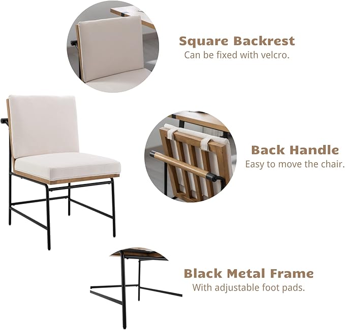 HEAH-YO Modern Dining Chairs Set of 6, Linen Upholstered Dining Chairs with Backrests, Armless Dining Room Chairs for Kitchen, White