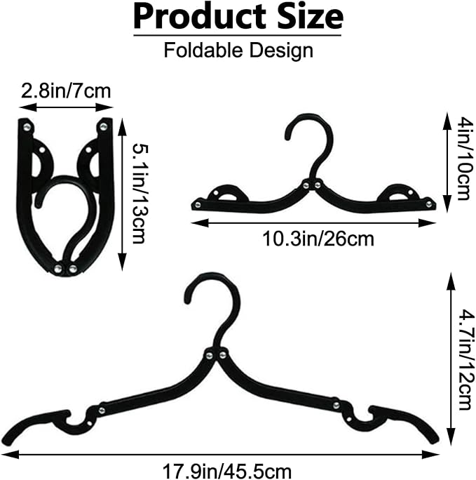 Travel Hangers, Foldable Hangers, Folding for Travtravel Hangerscruise Essentials, Folding Clothes Hanger, Travel Must Haves for Flying, Camping, Hotel, RV, Road Trip, 10 Pcs (Black)