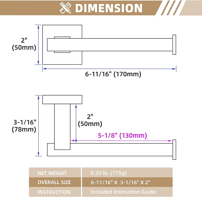 Suyar Brushed Gold Toilet Paper Holder, SUS 304 Stainless Steel Bathroom Toilet Paper Roll Holder Wall Mount