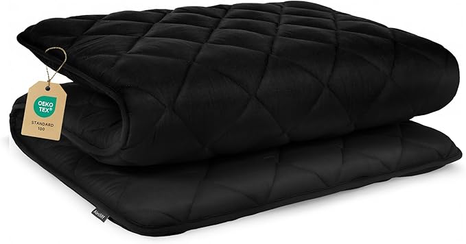Aircliff Japanese Floor Futon Mattress, Roll Up Tatami Mat, Sleeping Pad, Shikibuton, Portable Foam Floor Bed Mattress for Sleeping, Dormitory, Guest Bed, Designed in Japan(Black, Queen)
