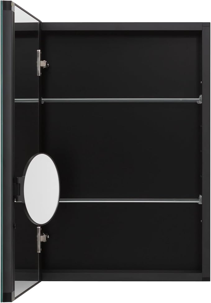 16 x 20 Inch Bathroom Mirror Cabinet, Medicine cabinets for Bathroom，3 Adjustable Shelves, Soft Close Hinges, 3X Movable Magnifier, Black Medicine Cabinet