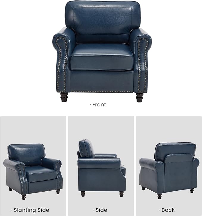 WILLOVE Accent Chair, Faux Letaher Arm Chair, Reading Chair for Living Room, Bedroom & Offcie, Blue