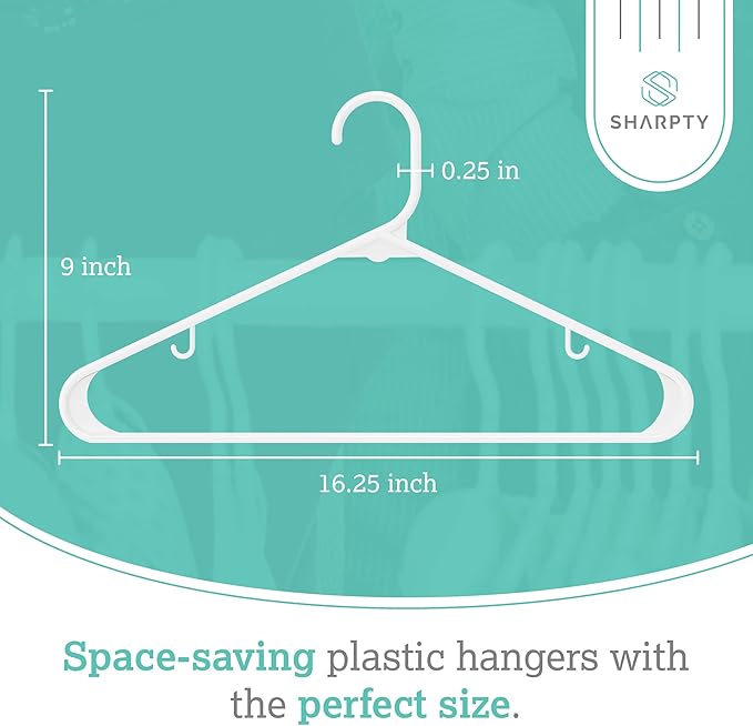 Sharpty Plastic Hangers Clothing Hangers Ideal for Everyday Standard Use (White, 60 Pack)