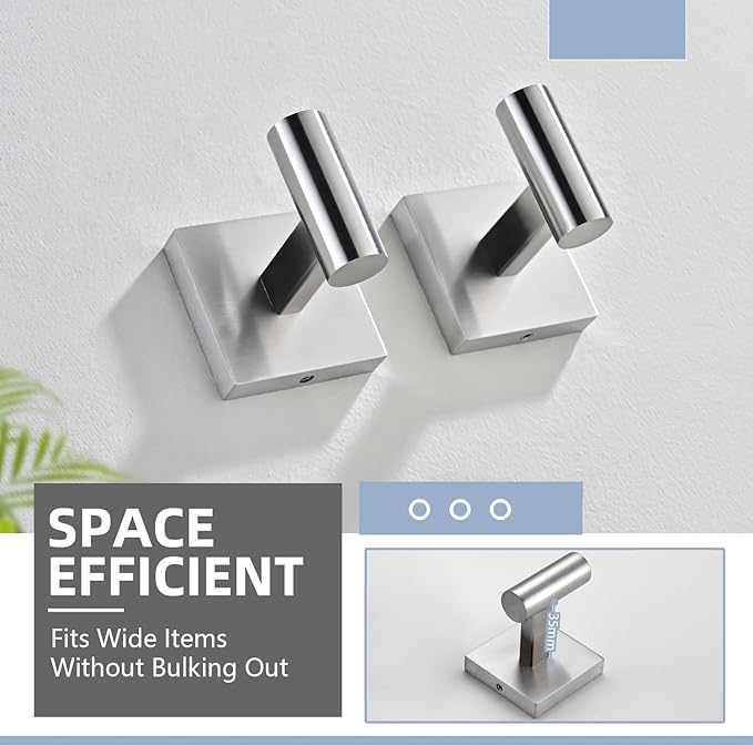 Toilet Paper Roll Holder Stand with 2 Robe Towel Hooks,Wall Mounted Brushed Nickel 3 Piece Bathroom Hardware Set, SUS 304 Stainless Steel, Drilling Hole Bath Accessories (Silvery)