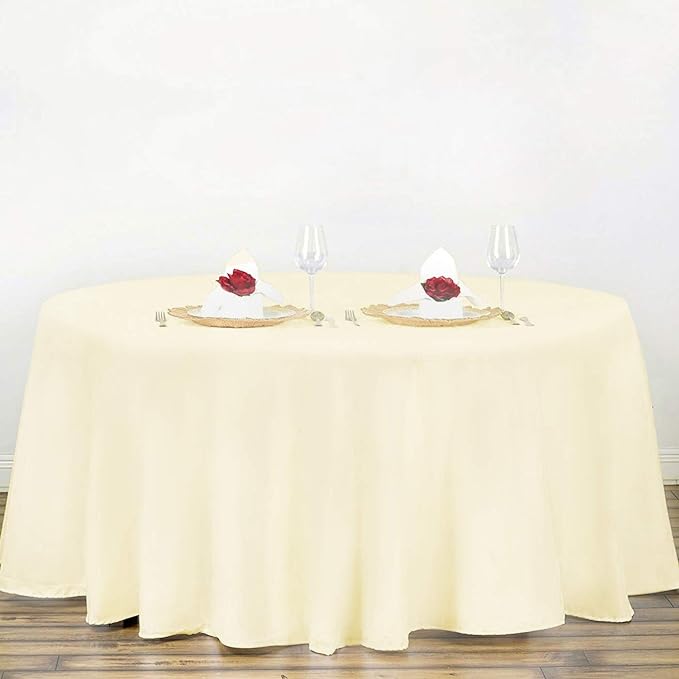 Surmente Ivory Tablecloth for Round Tables, 120-inch Round Table Cloths for Weddings, Banquets, or Restaurants