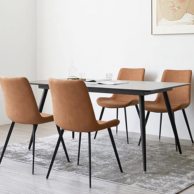 Dining Chairs Set of 2, Modern Kitchen & Dining Room Chairs, Upholstered Faux Leather Cushion Seat and Sturdy Metal Legs (2 Brown Chairs)