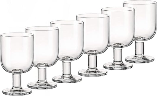 Bormioli Rocco Hosteria Set Of 6 Stackable Wine Glasses, 9.5 Oz. Goblet, Clear Tempered Glass, Made In Italy.