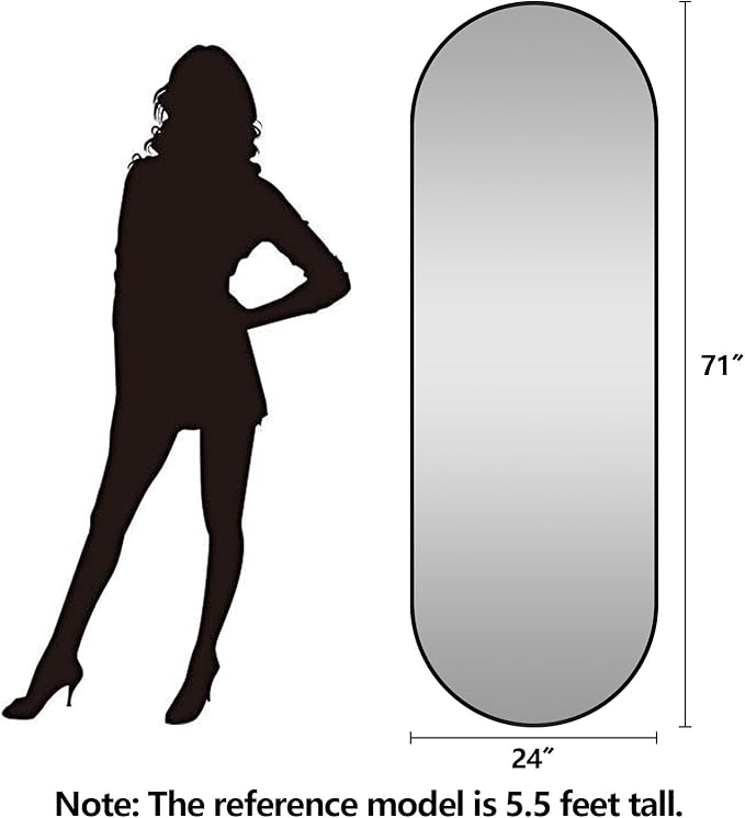 Oval Full Length Mirror, 71"×24" Wall-Mounted Floor Mirror with Metal Frame, Ultra-Clear Explosion-Proof Dressing Mirror, Simple and Classic Deco for Cloakroom/Bedroom/Living Room, Black