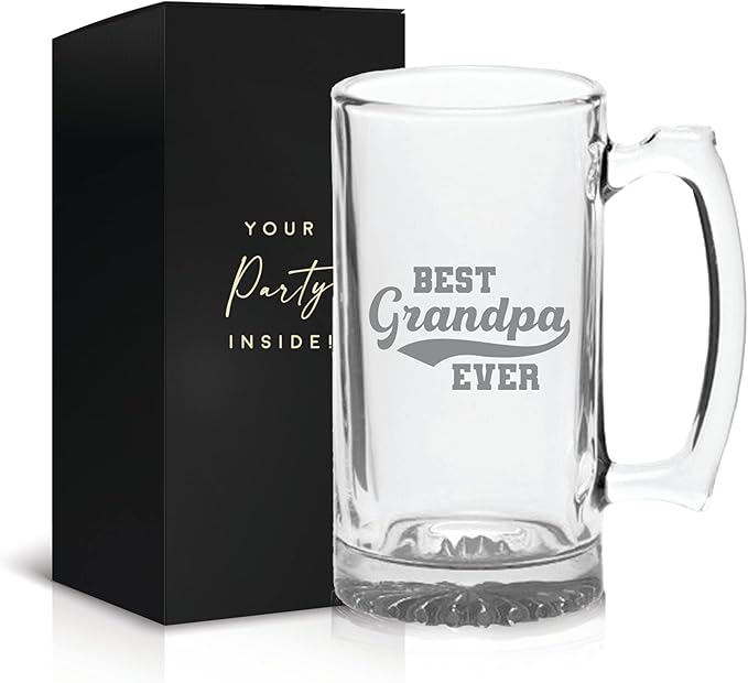 Your Dream Party Shop Best Grandpa Ever Beer Glass - 16oz Beer Mug, Funny Grandpa Gifts for Birthday or Father's Day, Papa Mug for Grandfather, Gifts from Grandkids, Present for Grandfather