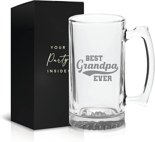Your Dream Party Shop Best Grandpa Ever Beer Glass - 16oz Beer Mug, Funny Grandpa Gifts for Birthday or Father's Day, Papa Mug for Grandfather, Gifts from Grandkids, Present for Grandfather