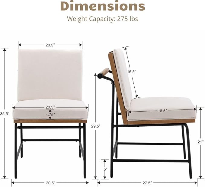 HEAH-YO Modern Dining Chairs Set of 6, Linen Upholstered Dining Chairs with Backrests, Armless Dining Room Chairs for Kitchen, White