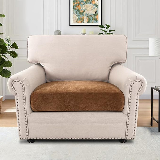 H.VERSAILTEX Stretch Chenille Cushion Covers Thick Soft Chair Covers Anti Slip Armchair Covers Slipcover with Elastic Bottom for Pets, Kid(1 Seater Armchair Cushion Cover,Caramel)