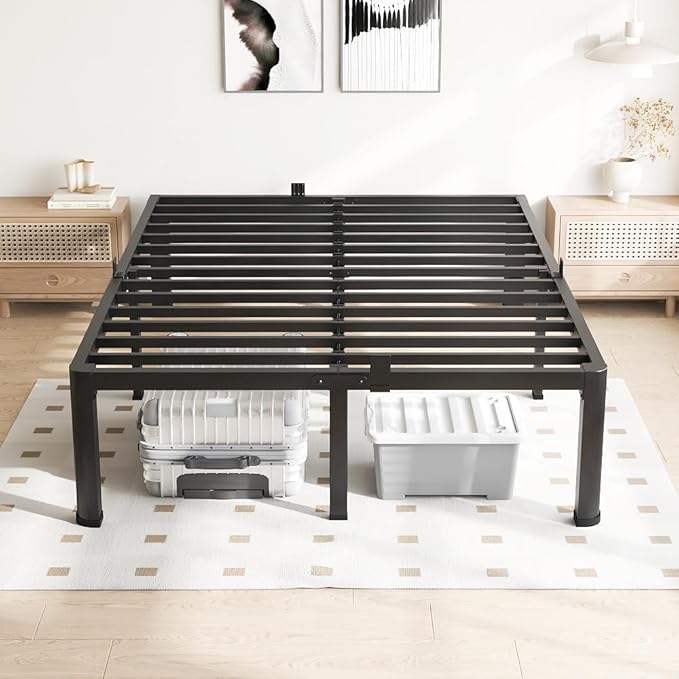 14 Inch King Size Bed Frame, 3500Lbs Heavy Duty Metal Platform with Round Corner Legs Mattress Slide Stopper, Steel Slat Support No Box Spring Needed, Noise Free, Non-Slip, Easy Assembly