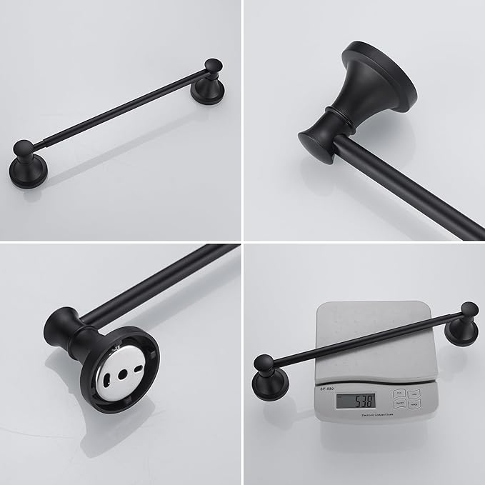 BESy Adjustable Bronze 16 to 28 Inch Bath Towel Bar Rack for Bathroom Towel Holder, Wall Mounted Towel Bar Rod Hanger Bathroom Hardware Accessories Hotel Style, Stainless Steel, Matte Black
