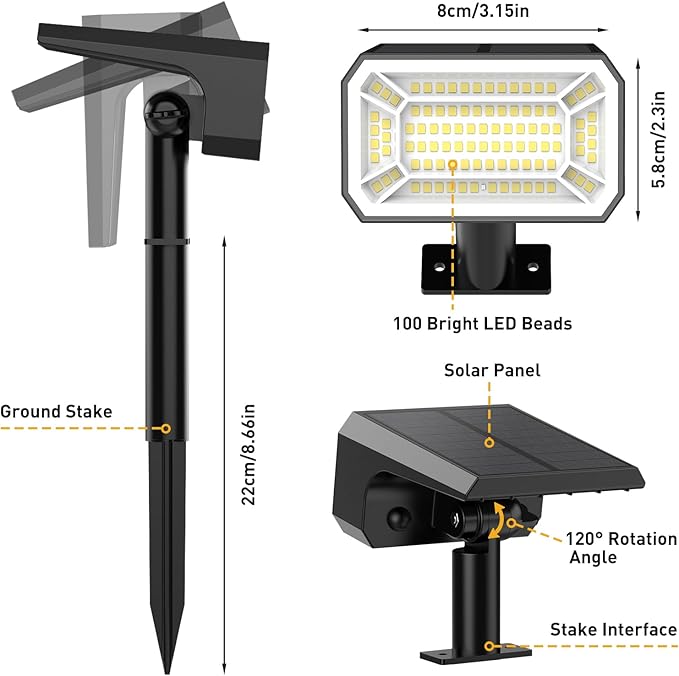 Solar Spot Lights Outdoor Waterproof IP65, [12 Pack/100 LED/4 Modes] 2-in-1 Solar Landscape Spotlights, Auto On/Off High Lumens Spot Lights for Outside Yard Garden Pathway(Cool White)