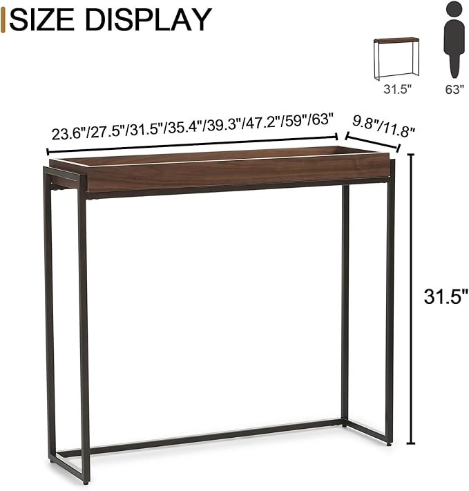 Narrow Console Table Solid Wood, Slim Entryway Table with Storage Groove, Farmhouse Small Sofa Table Behind Couch for Hallway, Living Room, Foyer(Brown 9.8" W,23.6" Lx31.5 H)