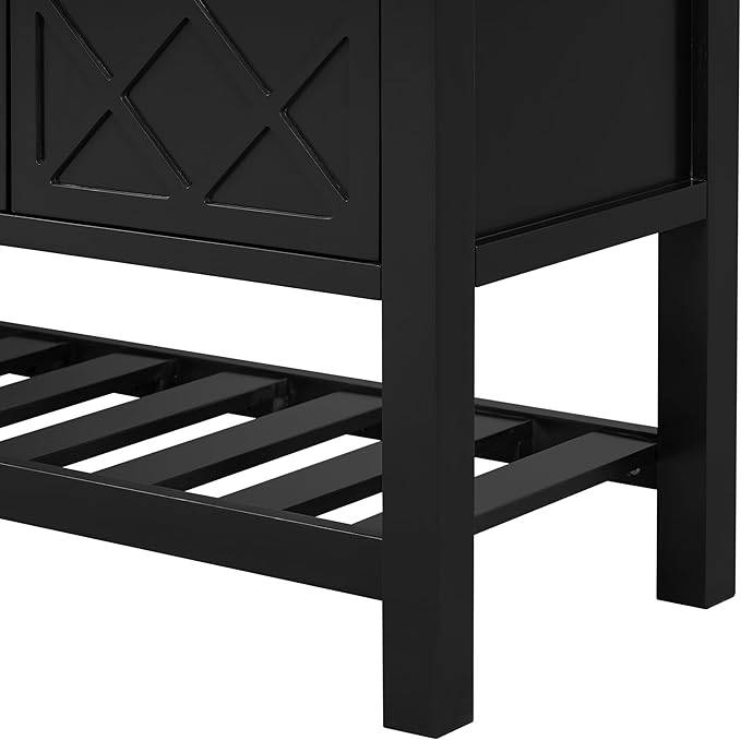 Elegant 60'' Entryway Console Table with 4 Doors and Functional Bottom Shelf, Wood Storage Cabinet Sideboard for Dining Room Living Room Office (Black-HK)
