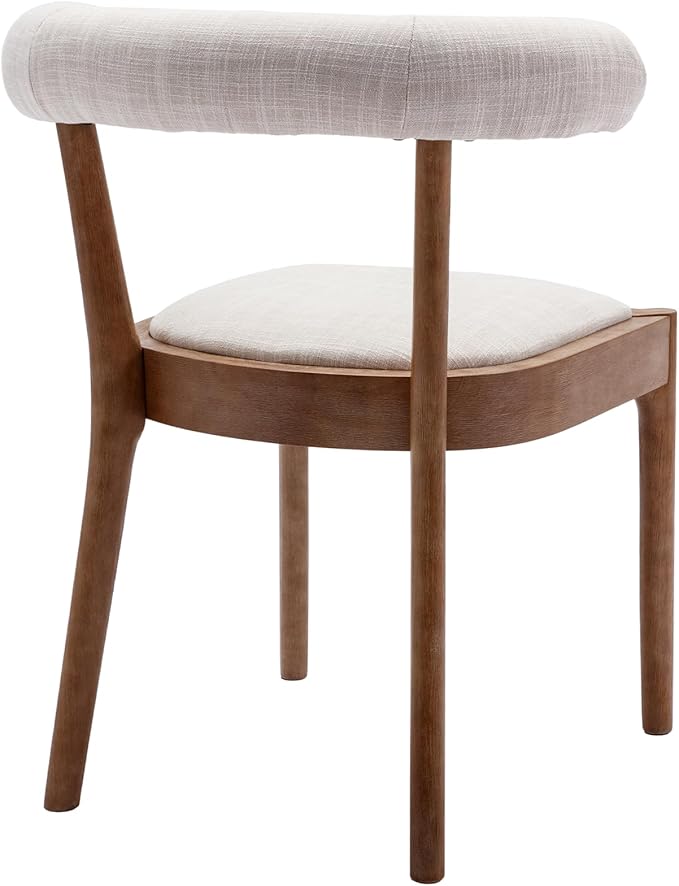 Kmax Dining Room Chairs Mid-Century Modern Fabric Kitchen Chairs with Natural Walnut Finished Frame, Linen Curved Back, 2-Pcs Set, Beige