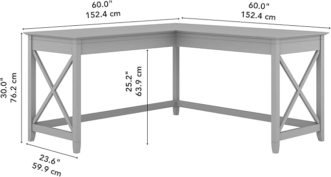 Bush Furniture Key West 60W Modern Farmhouse L Shaped Desk in Cape Cod Gray, 60-Inch Corner Computer Table for Home Office Workspace