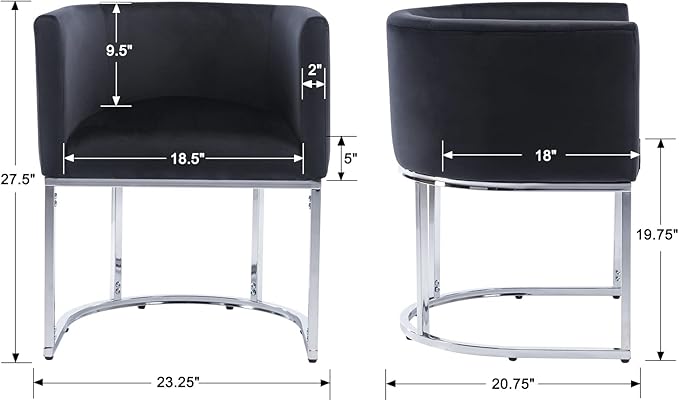 Velvet Dining Chairs Set of 8 Modern Barrel Arm Chairs with Chrome Metal Frame, Upholstered Kitchen Chairs 18.5" Wide Accent Chairs for Living Room Dining Room Restaurant, Black