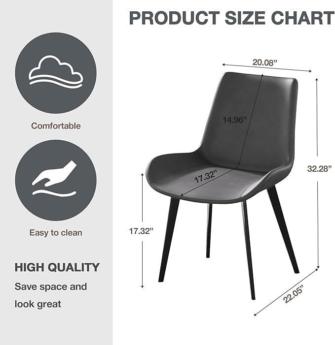 Modern Dining Chairs Set of 4, Upholstered Faux Leather Cushion Seat and Sturdy Metal Legs for Restaurant, Living Room, Brown