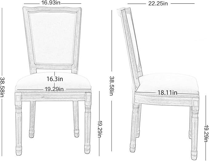 Nrizc Farmhouse Dining Room Chairs Set of 6, French Dining Chairs with Square Back, Brown Wood Legs, French Bistro Chairs for Dining Room/Living Room/Kitchen/Restaurant