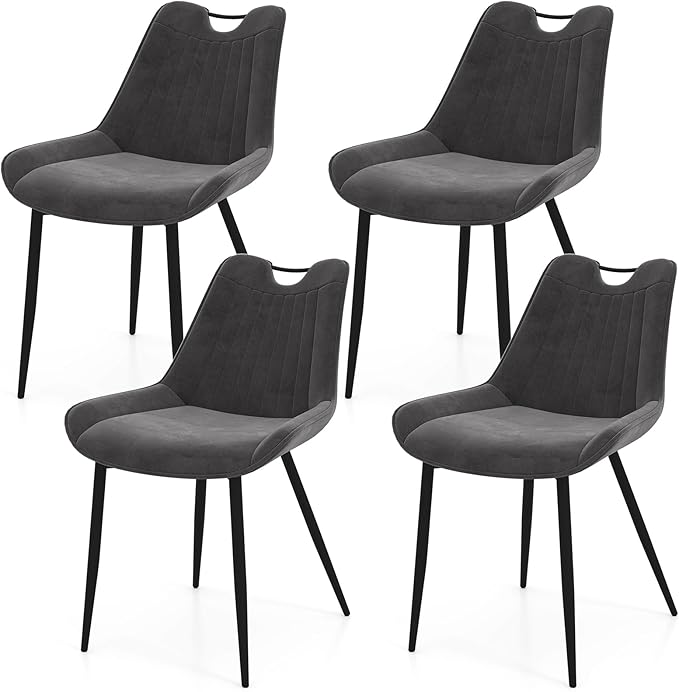 Giantex Dining Chairs Set of 4, Soft Velvet Upholstered Kitchen Dining Room Chairs w/Handle, Metal Legs, Curved Back, Modern Armless Accent Side Chair for Living Room, Restaurant (Velvet Gray)