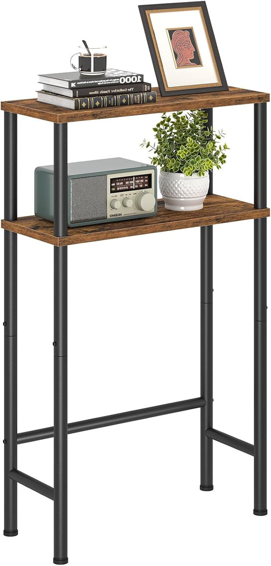 Narrow Console Table, 15.7" Small Entryway Table, 2-Tier Sofa Table with Storage, Skinny Console Tables for Entryway, Hallway, Bedroom, Living Room, Foyer, Rustic Brown