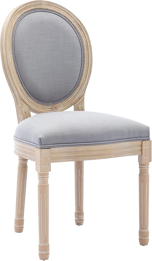 Nrizc French Dining Chairs Set of 6, French Country Dining Chairs, Vintage Farmhouse Dining Chair with Round Back, Solid Wood Beige Fabric Dining Room Chairs, for Kitchen, Bedroom, Dining Room
