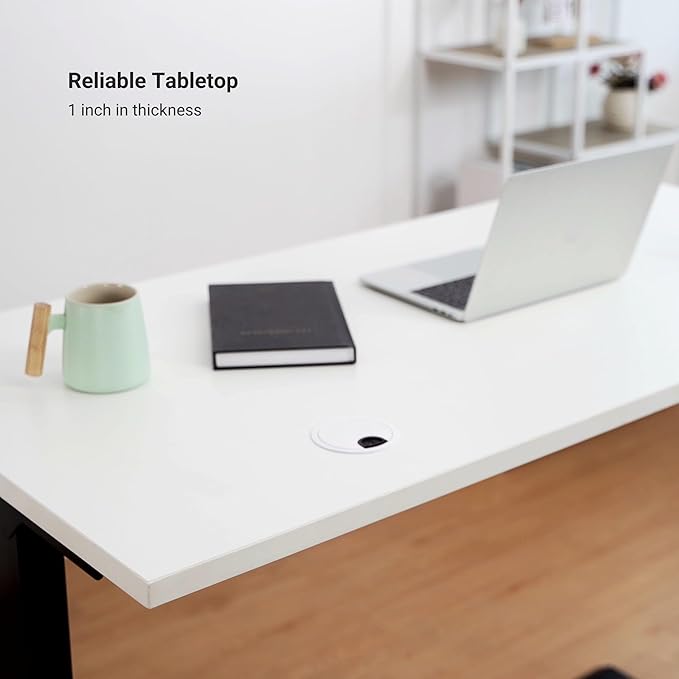 Progressive Desk Stand Up Electric Standing Desk, Compact Home Office Table, White Frame and Ebony Oak MDF Tabletop Prime Ryzer 42" x 24"