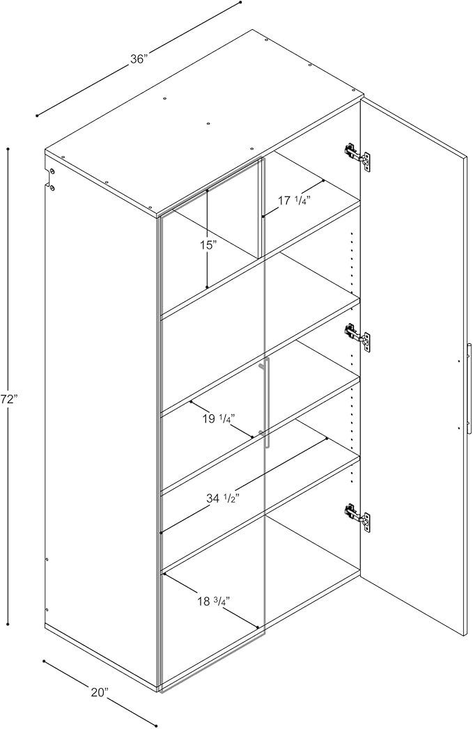 Prepac HangUps Large Storage Cabinet - Immaculate Light Gray 36" Cabinet with Storage Shelves and Doors; Ideal for Bin and General Storage Solutions