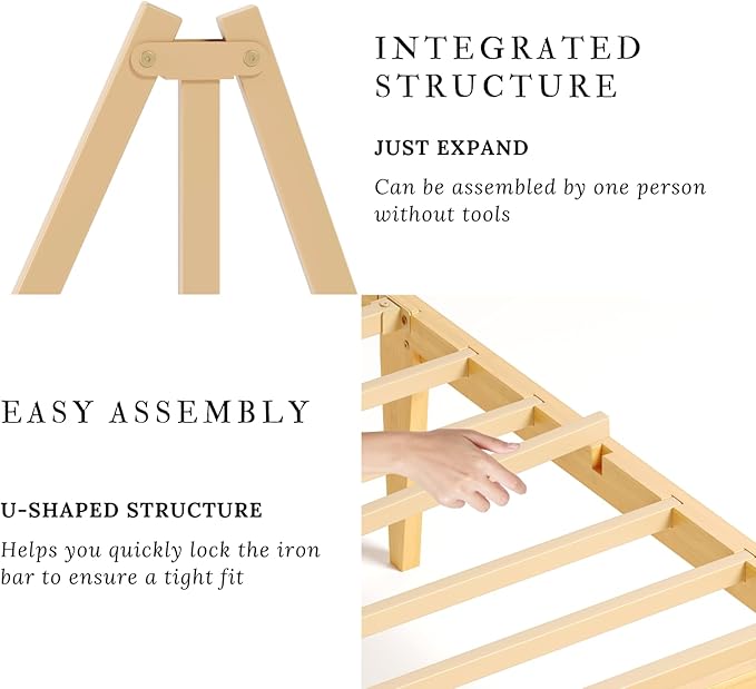 Bamboo Full Bed Frame with Headboard, 14 inch Solid Wood Platform Bed Frames Full Size with Metal Slats, No Box Spring Needed, Easy Assembly, Noise Free