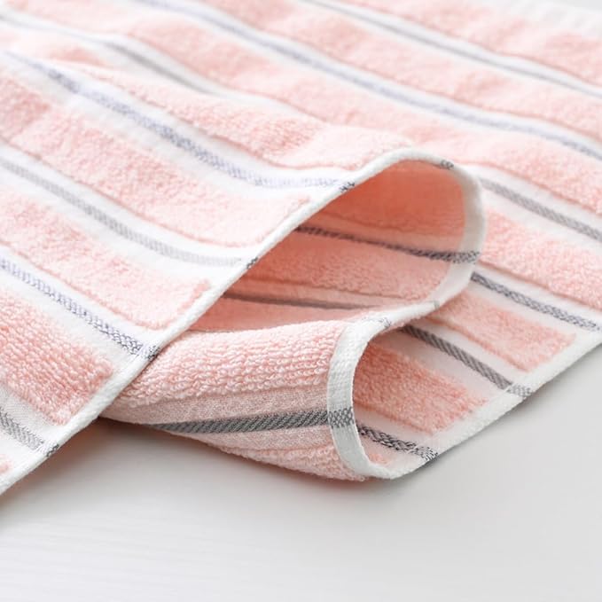 YiLUOMO Ribbed Striped Pink Hand Towel Set of 2 Cotton, Quick Dry, Soft and Absorbent Bathroom Hand Towel Decorative 13 x 29 Inch