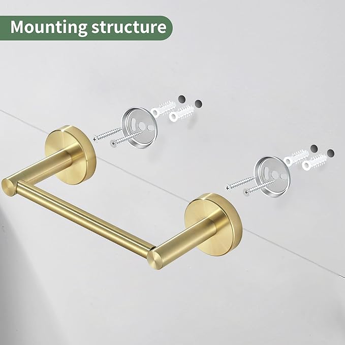 Gold Toilet Paper Holder Towel Ring, Brushed Gold Bathroom Accessories Hand Towel Holder Wall Mount Bath Hardware Set Tissue Roll Holder with Double Post SUS304 Stainless Steel 2pc