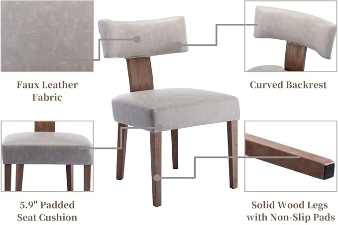 Mid Century Modern Dining Chairs Set of 4 PU Leather Upholstered Side Chairs, Modern Kitchen Armless Parson Chairs Solid Wood Dining Chairs, Grey