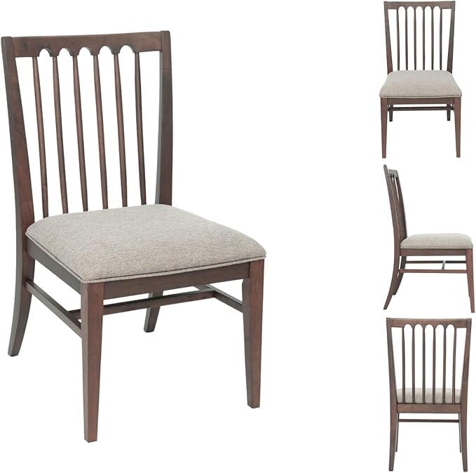 chairus Upholstered Dining Chairs Set of 6, Walnut Wooden Barrel Kitchen Chairs with Slat Back Double-Layer Cushion Farmhouse Accent Chairs for Dining Room/Living Room/Restaurant, Chenille Brown