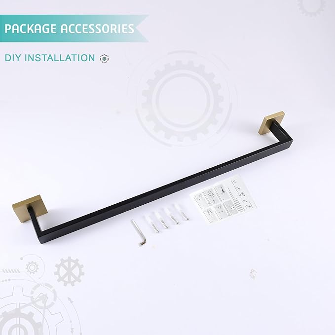 LANC 20-Inche Hand Towel Bars for Bathroom Wall Mount Black and Gold Bath Towel Racks Total-22” Towel Rods Stainless Steel Towel Rails for Restroom Hotel Towel Holder Towel Hanger, A8804GK-5P1