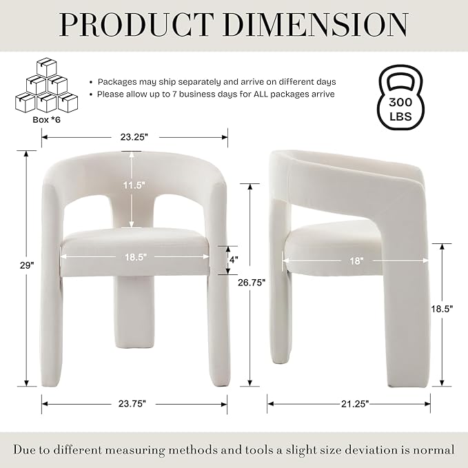 Modern Chenille Dining Chairs Set of 6, Upholstered Barrel Chairs with Arms Comfy Accent Side Chairs for Living Room/Dining Room/Reception, Beige