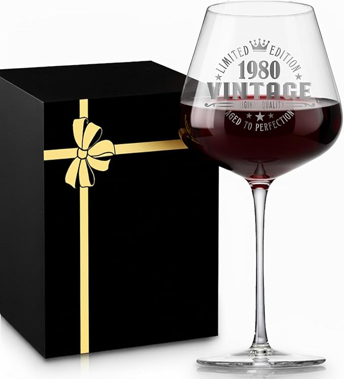 Crystal Burgundy Wine Glasses Cup Red Long Stem White Personalized Cute Large Women 45th Birthday Gifts for Her 45 Years Old Best 1980 Funny Cool Friend Gift Unique Birthday Party Decorations