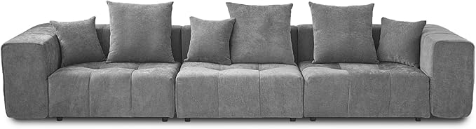 JACH 144 Inch Modular Sofa, Mid Century Modern Extra Deep Corner Seat Couch, 3-Seater Sofas for Living Room, Sectional Couches, Cozy Sofa for Apartment, Living Room (Linen Fabric, Grey)