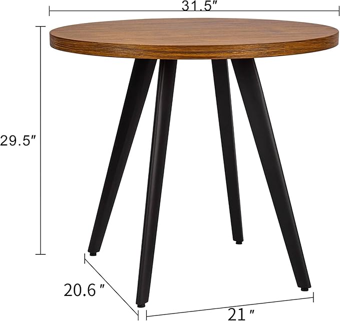 Round Dining Table, Small Dining Table for 2, 31.5" Round Table, Mid-Century Modern Kitchen Table with 1.4" Thickness Wood Grain Tabletop for or Small Space, Dining Room, Kitchen, Brown
