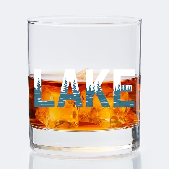 Lake Lovers Gifts Old Fashioned Whiskey Glasses, Like Life Gifts, Lakehouse Owner Gift 10 oz Rocks Barware Cup for Cocktail Drinks Scotch Bourbon Liquor