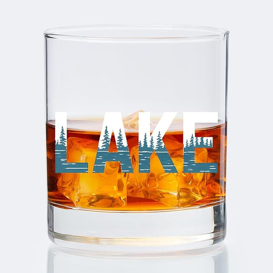 Lake Lovers Gifts Old Fashioned Whiskey Glasses, Like Life Gifts, Lakehouse Owner Gift 10 oz Rocks Barware Cup for Cocktail Drinks Scotch Bourbon Liquor